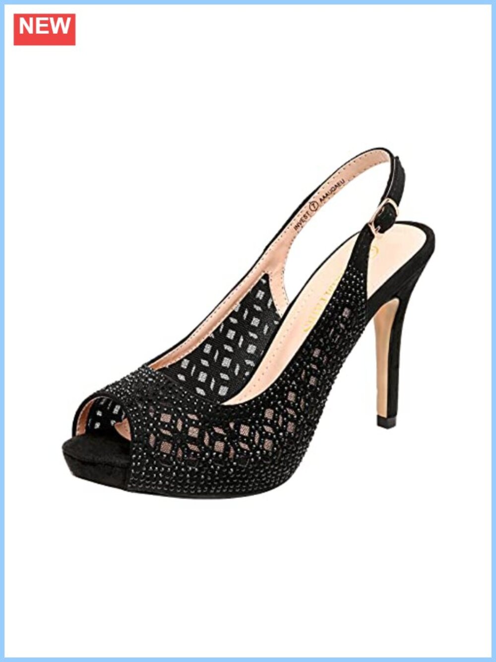 Women's Platform Peep Toe Heels Rhinestone Slingback Stiletto Pumps